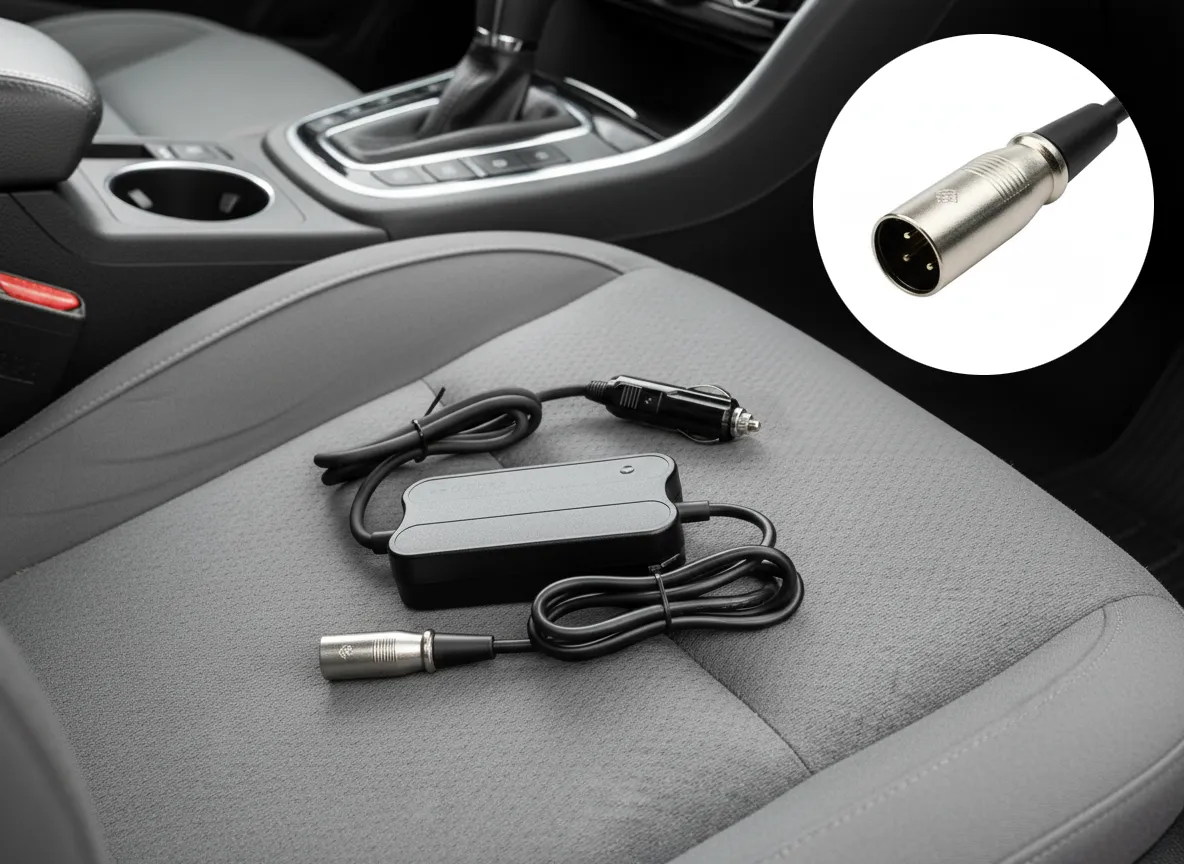 Elcykel oplader til bilen – 12V til 48V (XLR stik) 1 XLR Stik til elcykel 12v til bil