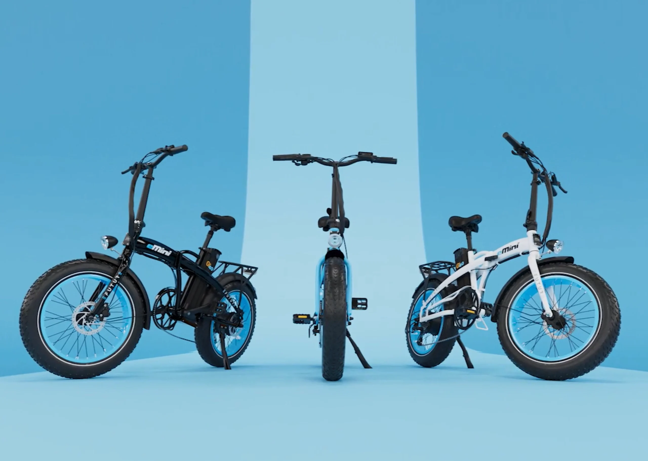 Sort hvid og blå EFUTURE eMini Elcykel fatbike