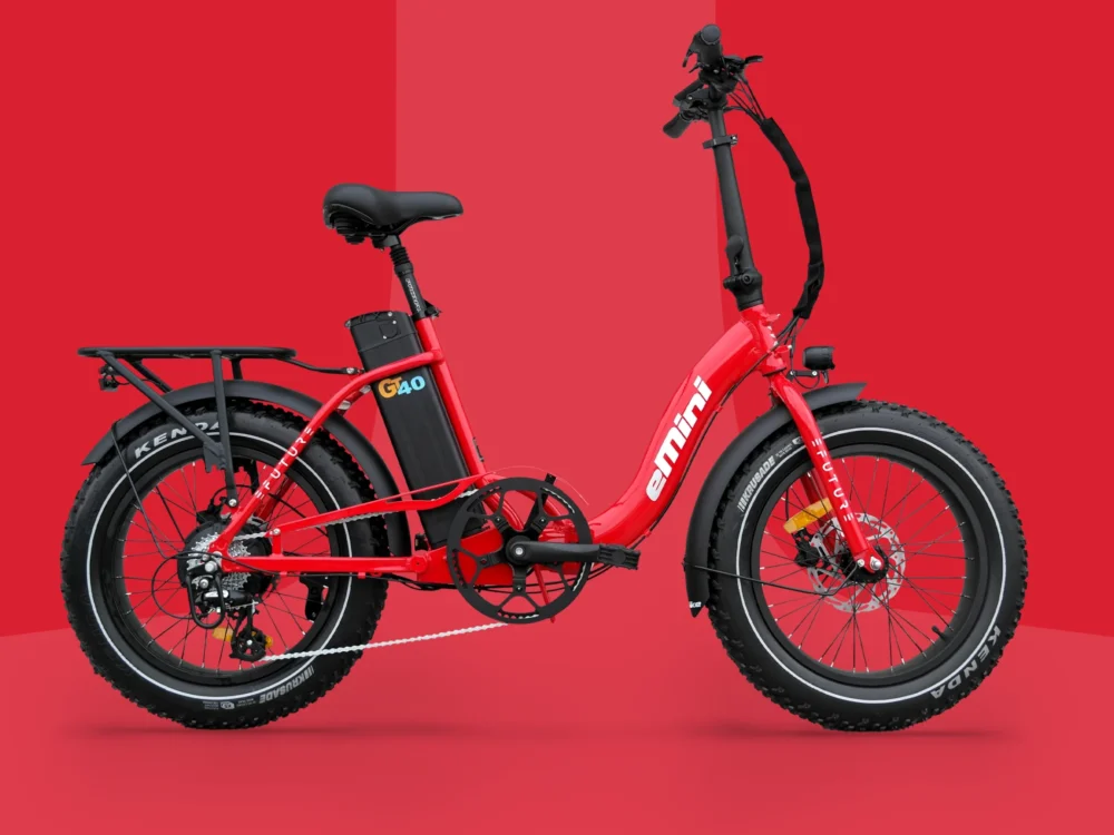 Rød EFUTURE eMini Low GT40 Fatbike elcykel med lav indstigning