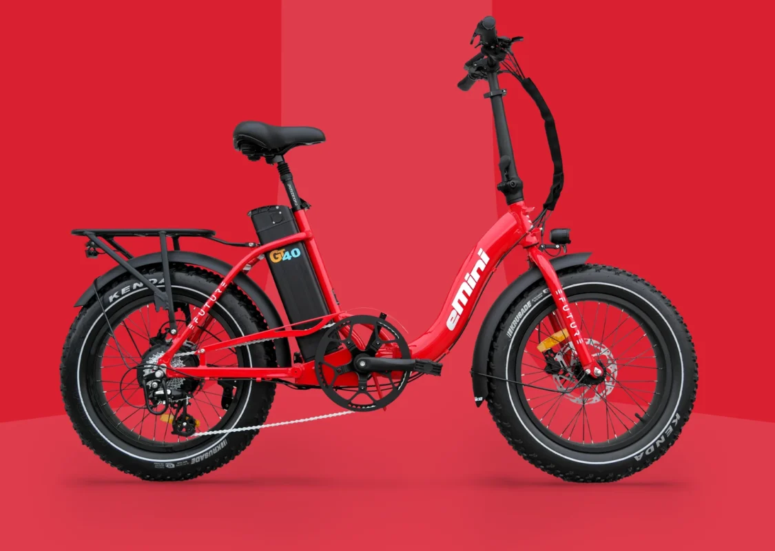 Rød EFUTURE eMini Low GT40 Fatbike elcykel med lav indstigning